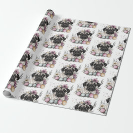 Blommigt för färgen Cute pug Påsk Presentpapper