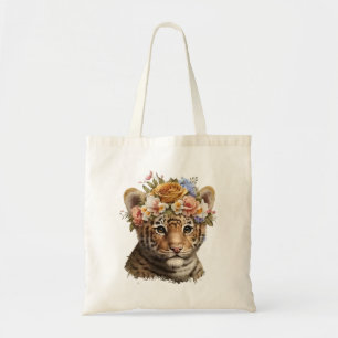 Blommigt för färgen Cute Watercolor Tiger Tygkasse