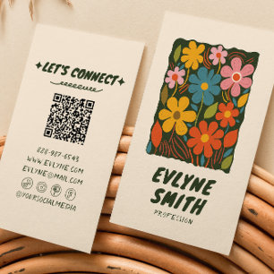Blommigt för färgfull Retro-Funky för QR-kod Hand Visitkort