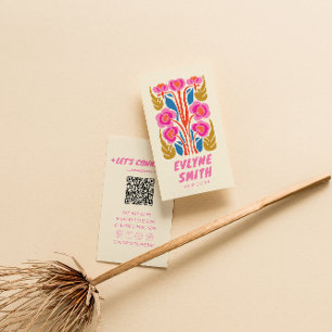 Blommigt för färgfull Retro Hand plockade QR-kod G Visitkort