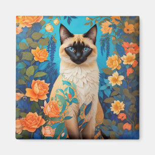 Blommigt för färglös blå siamesisk katt magnet