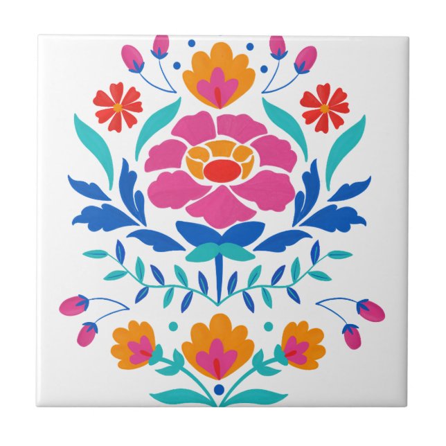 Blommigt för färglös mexikansk folkart kakelplatta (Framsidan)
