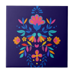 Blommigt för färglös mexikansk folkart kakelplatta