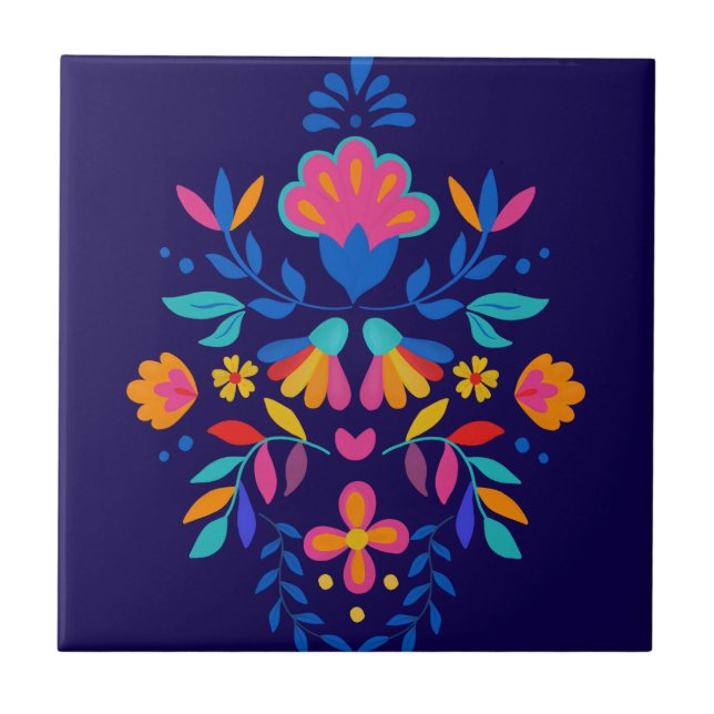 Blommigt för färglös mexikansk folkart kakelplatta (Framsidan)