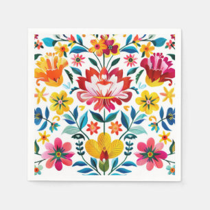 Blommigt för färglös mexikansk folkart pappersservett