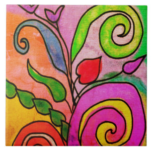 Blommigt för färgstark Abstrakt Digital Painting Kakelplatta