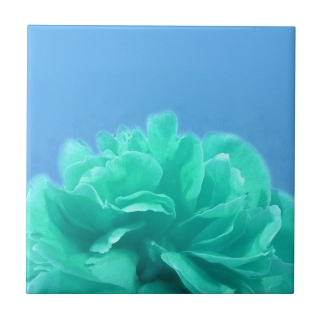 Blommigt för färgstark blå Grönt Kakelplatta (Framsidan)