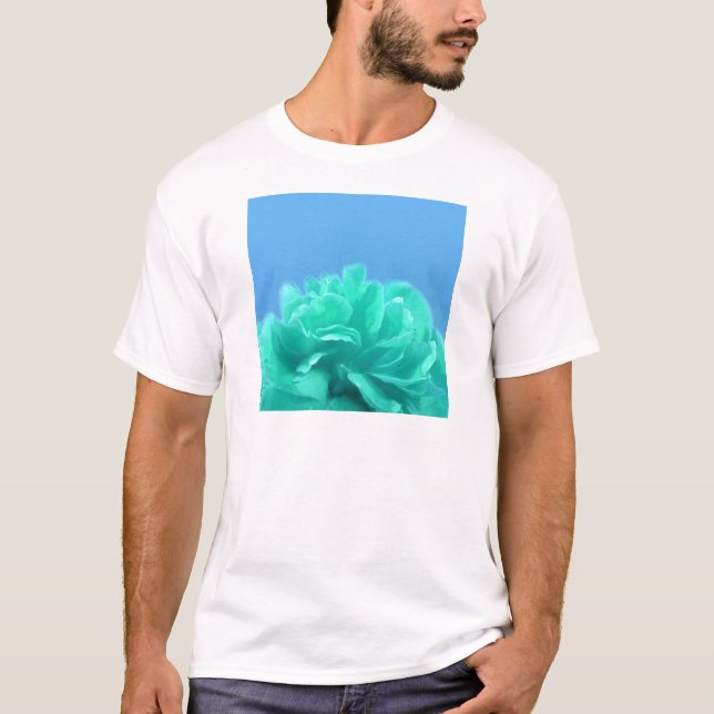 Blommigt för färgstark blå Grönt Tee Shirt (Framsida)