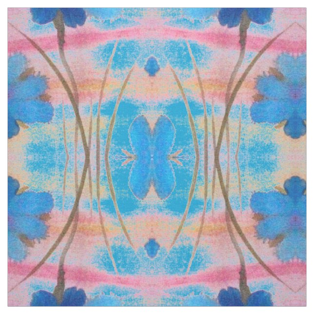 Blommigt för färgstark blått och Rosa Skriv ut Tyg (Provkarta)