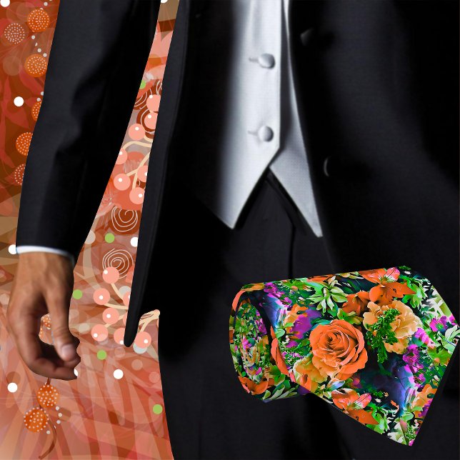 Blommigt för färgstarka tropiska blommor Konstnärl Slips (This Abstract floral Men's Necktie will add a touch of class and sophistication to any outfit)