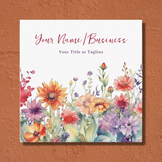 Blommigt för färgstarka Wildblommor Vibrant Blomst Fyrkantigt Visitkort (Front - Colorful Wildflowers Vibrant Flower Garden Floral Square Business Card)