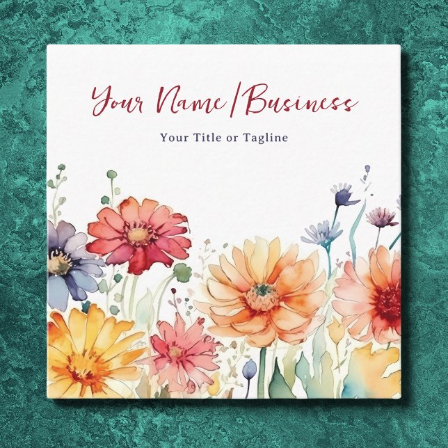 Blommigt för färgstarka Wildblommor Vibrant Blomst Fyrkantigt Visitkort (Front - Colorful Wildflowers Vibrant Flower Garden Floral Square Business Card)