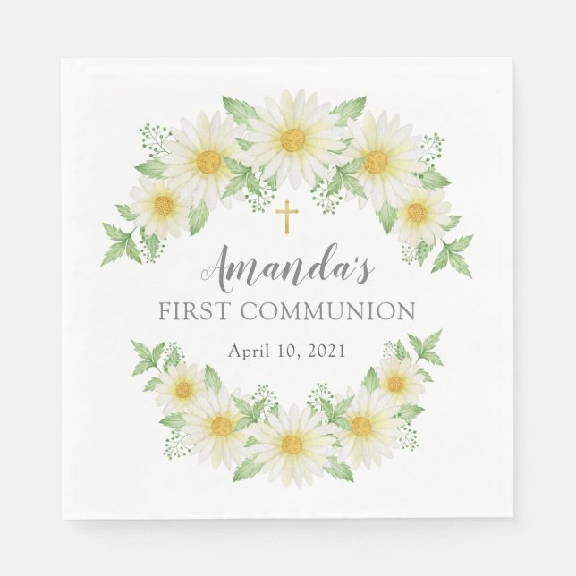Blommigt för färsk Daisy: Kommuniformer Napkins Pappersservett (Framsidan)