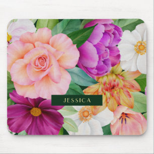 Blommigt för fet vattenfärg Lila Rosa ros Monogram Musmatta