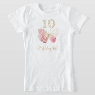 Blommigt för fjäril 10:e födelsedagen t shirt
