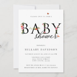 Blommigt för fjäril, babystövel inbjudningar