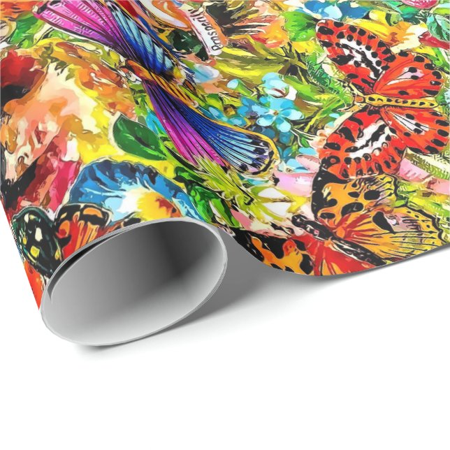 Blommigt för fjäril för vintageblomsterträdgård presentpapper (Rullad Hörn)