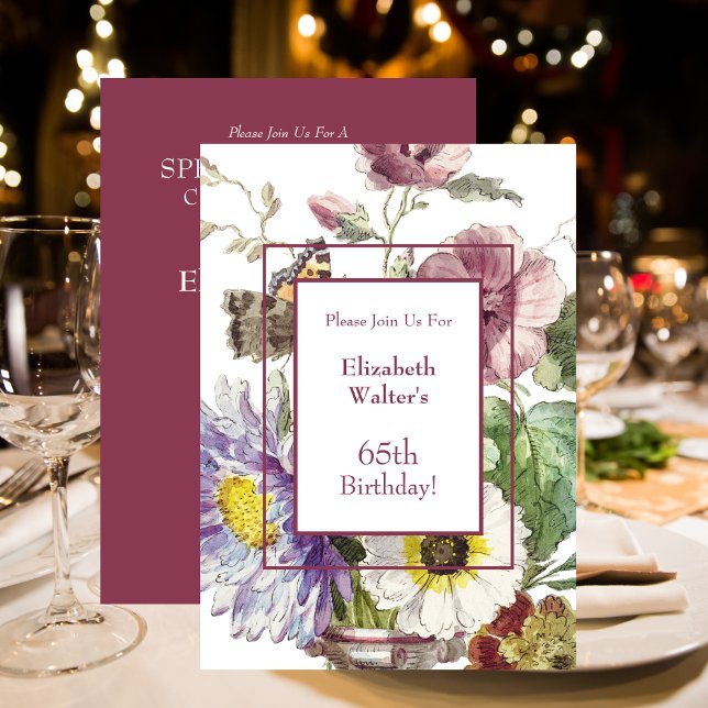 Blommigt för Födelsedagsfest av 65e Inbjudningar (65th Birthday Party Floral Invitation)