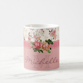 Blommigt för för shabby chicanpassningsbarnamn & kaffemugg