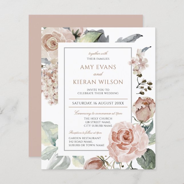 Blommigt för formell Elegant - Dusty Rosa Bröllop (Fram/baksida)