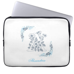 Blommigt för första "A"-Lugnen i blå monogram Laptop Fodral