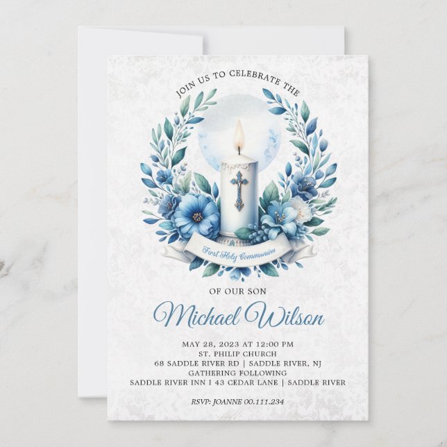 Blommigt för första Heligan av gemenskap för välsi Inbjudningar (Framsida)