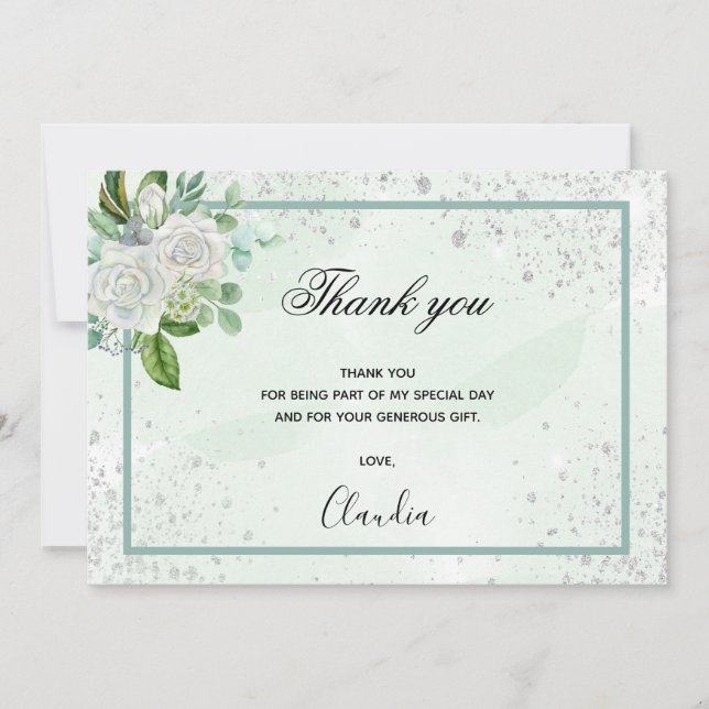 Blommigt för foto på födelsedagskalas grönt - tack (Framsida)