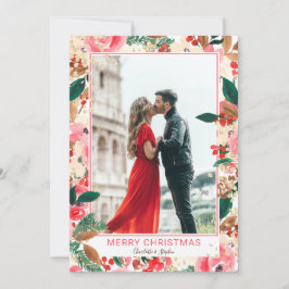 Blommigt för fotovinter-God jul, vattenfärg Julkort