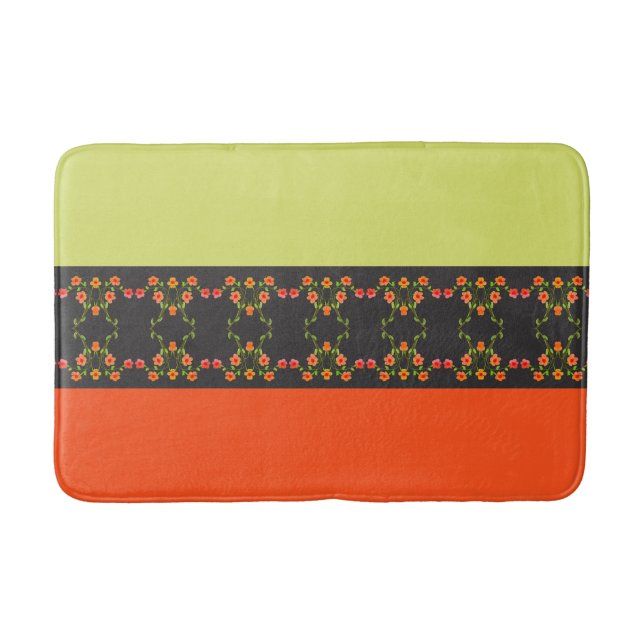 Blommigt för grön och Orange i kalk Badrumsmatta (Framsidan)