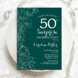 Blommigt för grönt - 50:e Födelsedagsfesten Inbjudningar<br><div class="desc">Teal Grönt Surprise 50:e Födelsedagsfest inbjudan. Minimalistisk modern design med botaniska accenter och typsnitt för typsnitt. Enkel perfekt för inbjudan-kort i blommigt för en snyggt kvinnlig överraskning i firande. Kan anpassas till vilken ålder som helst. Utskriven Zazzle-inbjudan eller digital mall för omedelbar nedladdning.</div>