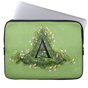 Blommigt för grönt av elegant Vintage initial A mo Laptop Fodral