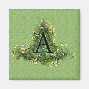 Blommigt för grönt av elegant Vintage initial A mo Magnet