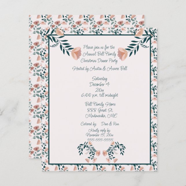 Blommigt för Grönt av julens Rosa Scandinavian Fol (Fram/baksida)