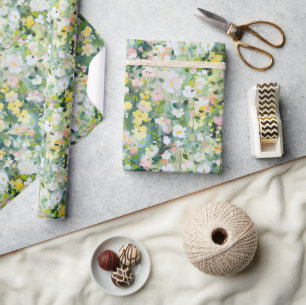 Blommigt- för Grönt av målad Gult Presentpapper