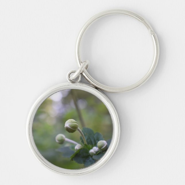 Blommigt för grönt FLODSKYDDSSKYDDSSKYDD Rund Silverfärgad Nyckelring (Framsidan)