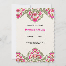 Blommigt för grönt och Rosa Elegant Indiska Bröllo Inbjudningar