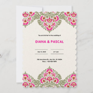 Blommigt för grönt och Rosa Elegant Indiska Bröllo Inbjudningar