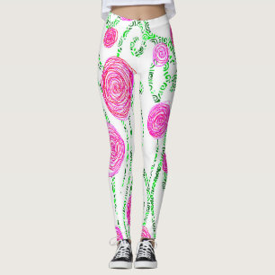 Blommigt för grönt och Rosa Leggings