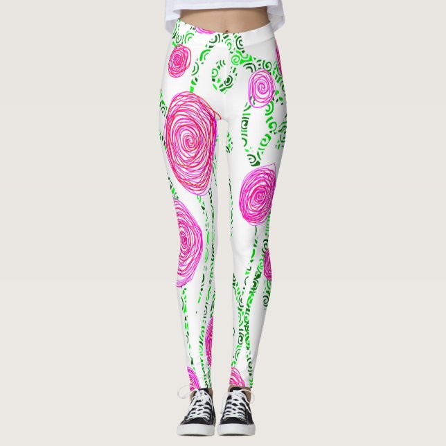 Blommigt för grönt och Rosa Leggings (Framsida)
