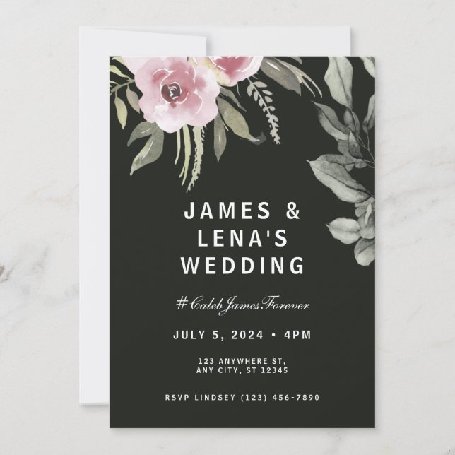 Blommigt för Grönten Färsk och Elegant Inbjudningar (Framsida)