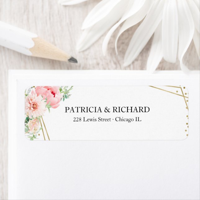  Blommigt för guld Geometric Elegant Returadress Etikett (Insitu)