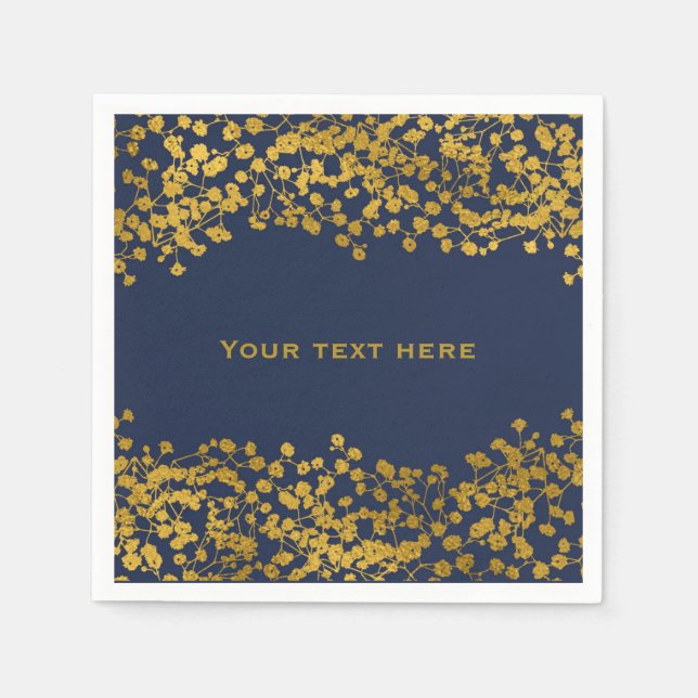 Blommigt för guld tonbabyns utandningsblått Elegan Pappersservett (Framsidan)