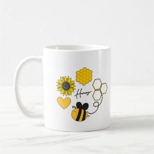 blommigt för gult av honungsbins vintage solblommo kaffemugg