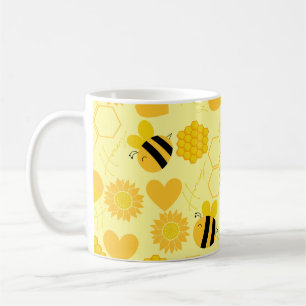 blommigt för gult av honungsbins vintage solblommo kaffemugg