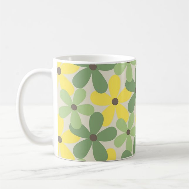 Blommigt för Gult för Grönt av Retro-Chic, Funky Y Kaffemugg (Vänster)
