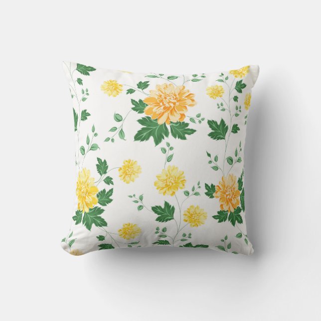 blommigt för gult- och Grönt-blomning Kudde (Framsida)