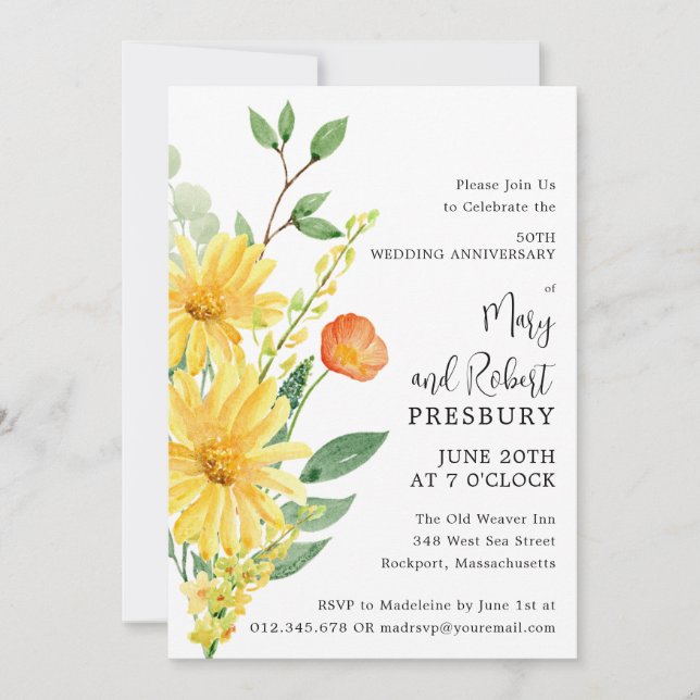 blommigt för Gulten Party 50-årsdagen Inbjudningar (Framsida)