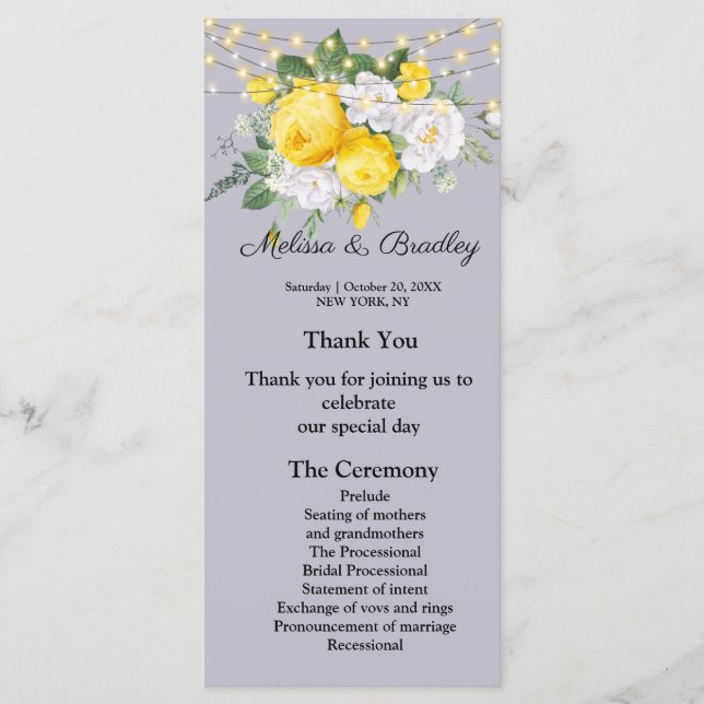 Blommigt för Gulten Rustic ljus, meny.Bröllopsprog Program (Framsida)