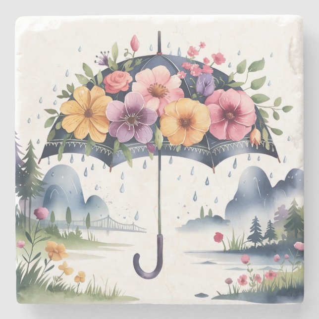 Blommigt för hållbart och dekorativt dricksskydd stenunderlägg (Framsidan)