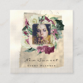 Blommigt för händelseregistrering i Photo Makeup B Fyrkantigt Visitkort